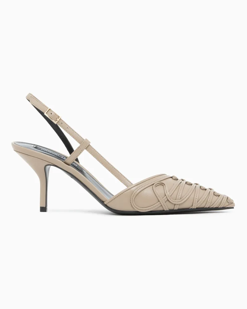 Giorgio Armani Decollete Slingback aus Leder mit geflochtenem Obermaterial Beige