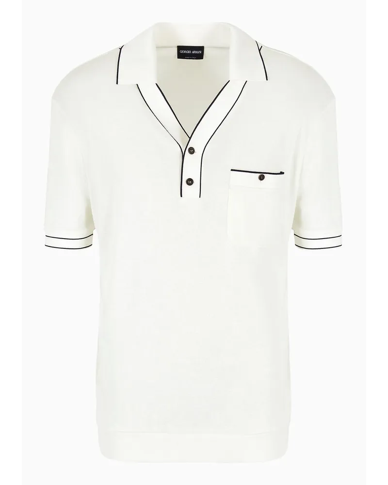 Giorgio Armani Poloshirt mit Kurzen Ärmeln Aus Viskose und Wolle In Rippenstrick Weiss