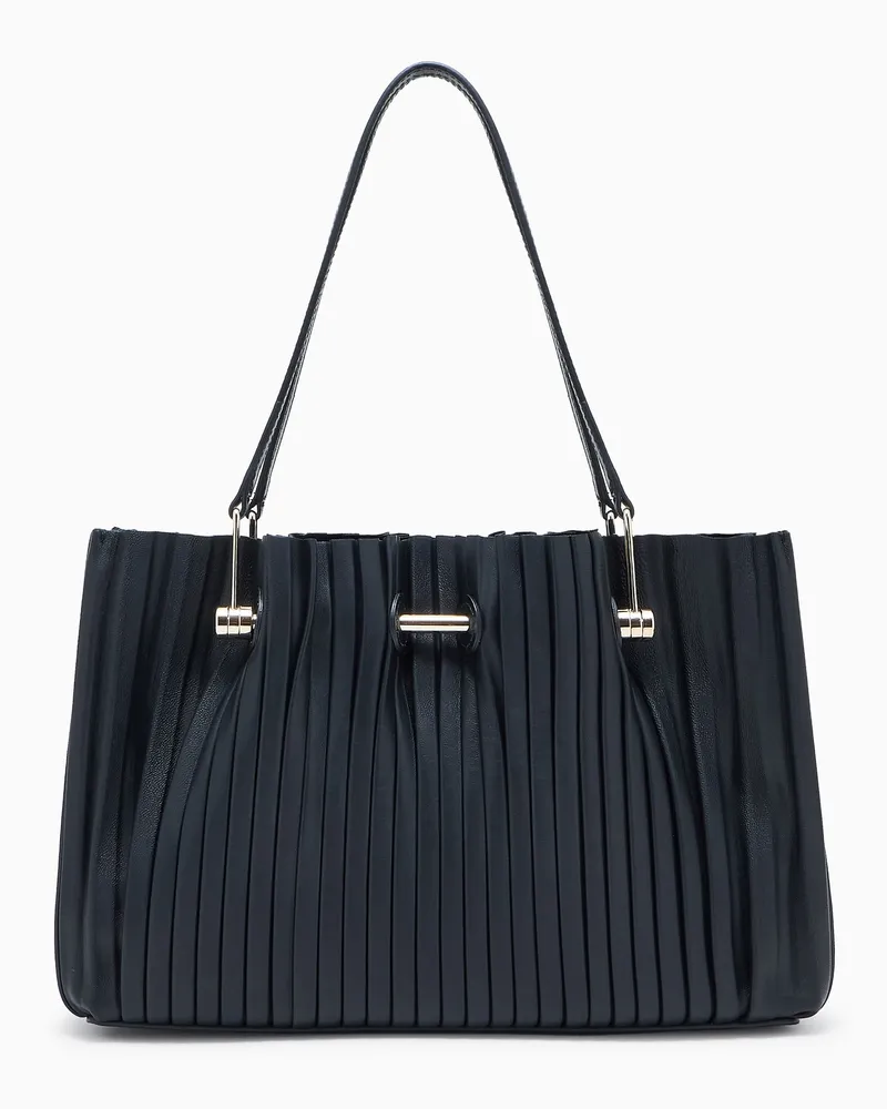 Giorgio Armani Kleiner Shopper aus plissiertem Nappa Schwarz