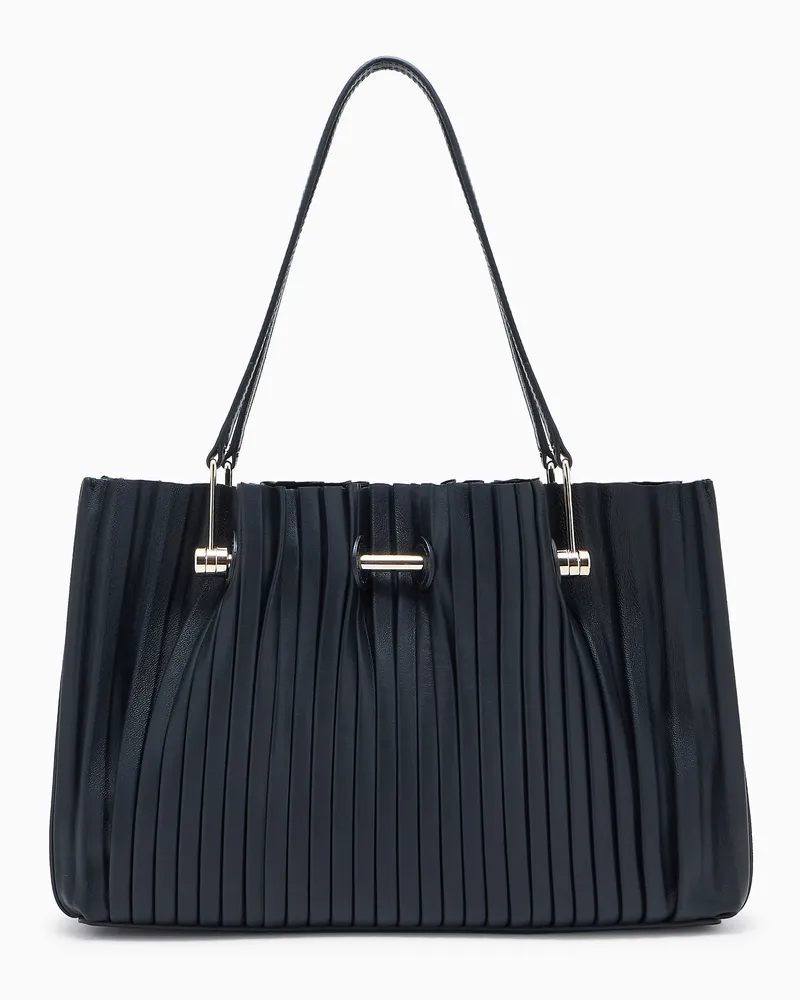 Giorgio Armani Kleiner Shopper aus plissiertem Nappa Schwarz