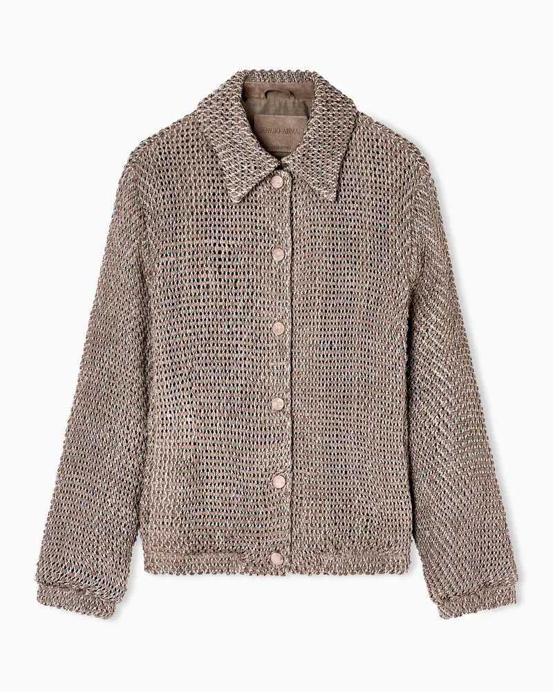 Giorgio Armani Blouson aus geflochtenem Lamm-Veloursleder Braun