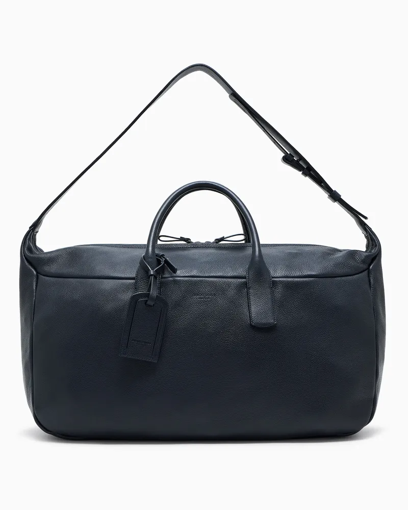 Giorgio Armani Duffle Bag aus genarbtem Leder Marineblau