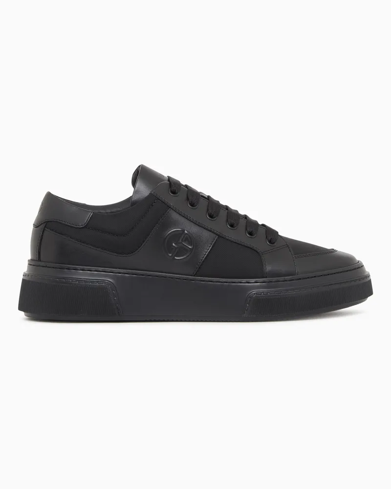 Giorgio Armani Sneaker aus Leder und Stoff Schwarz