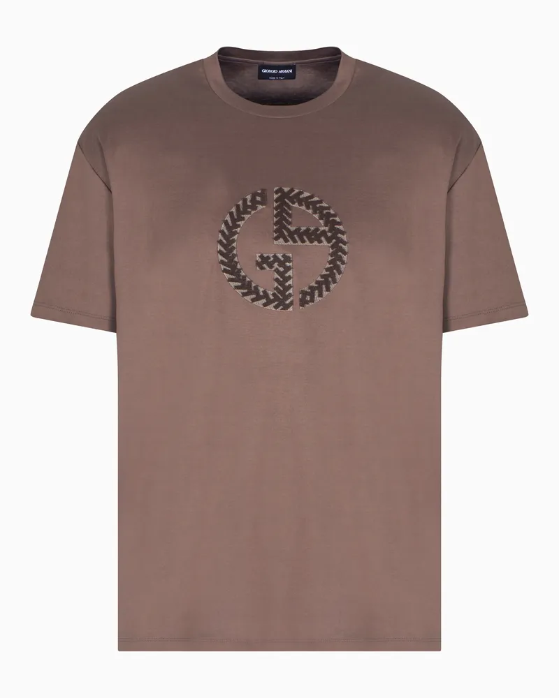 Giorgio Armani T-Shirt aus Interlock-Baumwolle mit großer GA-Logostickerei Beige