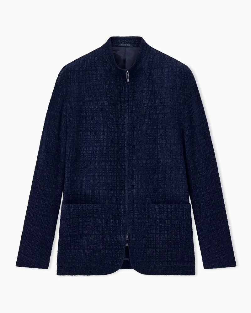 Giorgio Armani Blazer aus elastischem Froissé-Samt mit Stehkragen Marineblau