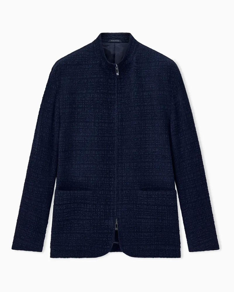 Giorgio Armani Blazer aus elastischem Froissé-Samt mit Stehkragen Marineblau