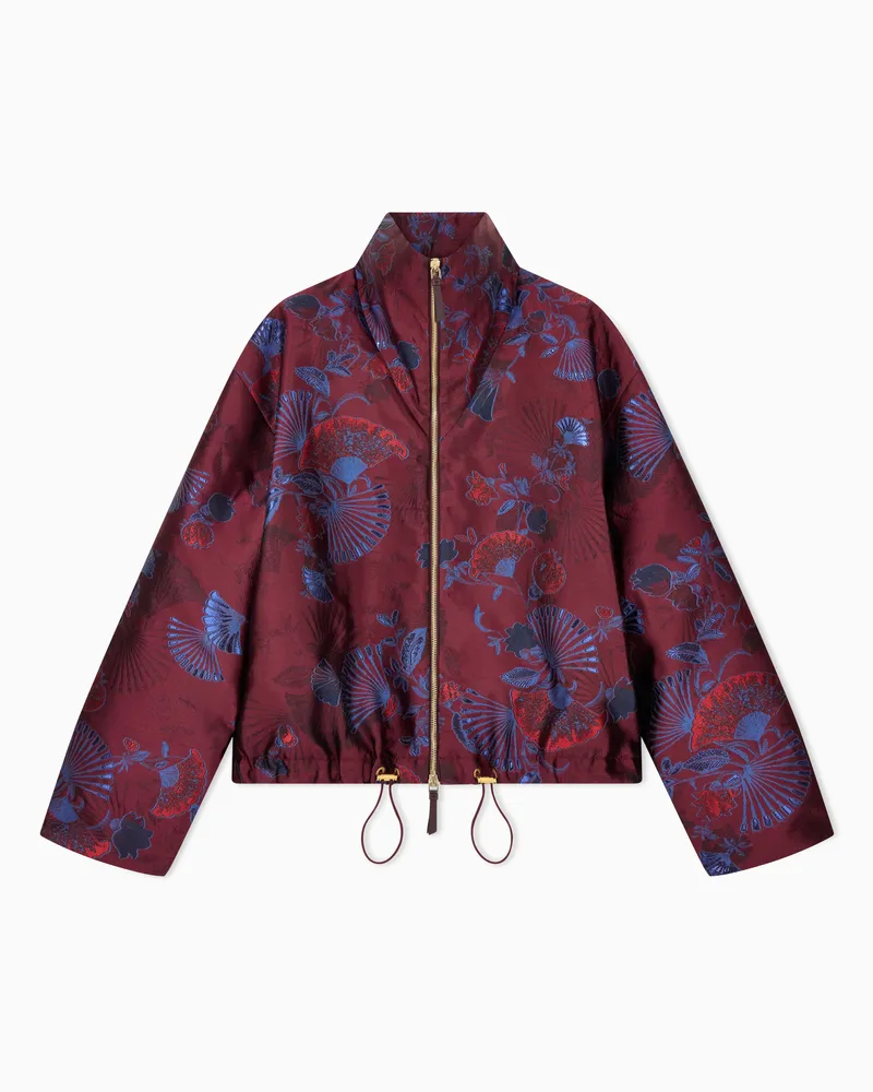 Giorgio Armani Ginkgo-Jacquard-Jacke aus Seidenmix mit Reißverschluss Burgunderrot