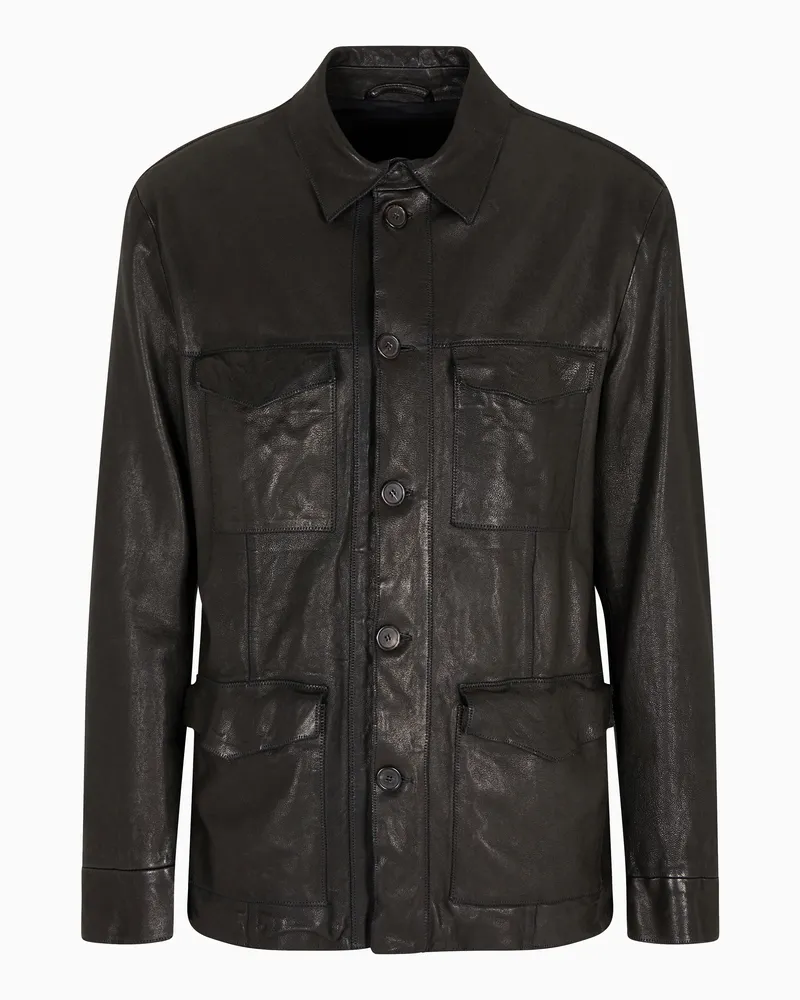 Giorgio Armani Jacke aus Lammnappaleder im Safari-Stil Schwarz