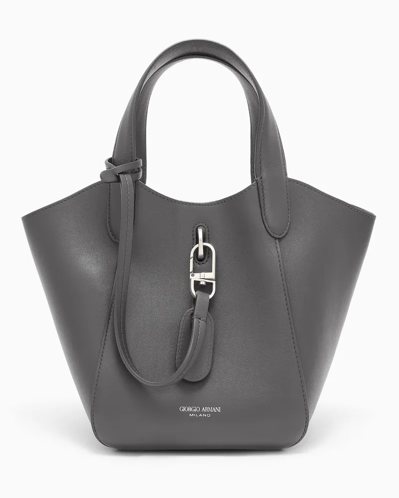 Giorgio Armani Handtasche aus Leder mit geometrischem Boden und Pochette Grau