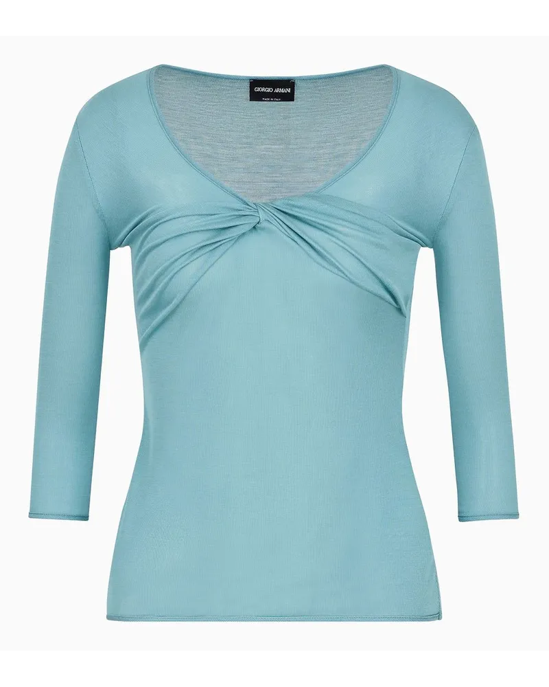 Giorgio Armani Pullover mit V-ausschnitt Aus Seide und Viskose-jersey Azurblau