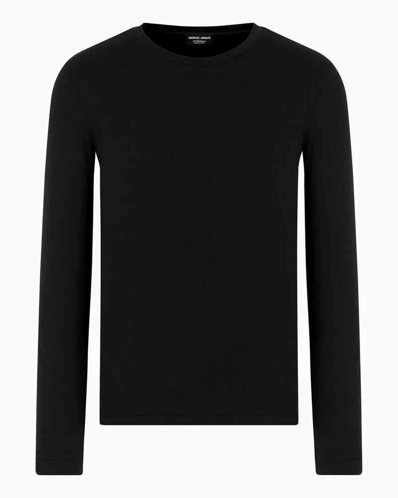 Giorgio Armani Rundhalspullover Icon aus Kaschmir-Interlock Schwarz
