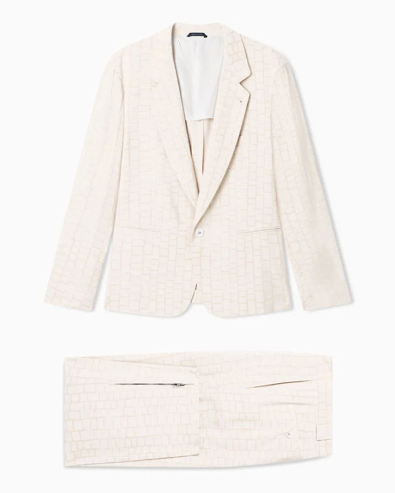 Giorgio Armani Einreihiger Anzug aus Viskose und Jacquard-Leinen Beige