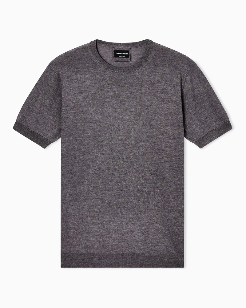 Giorgio Armani Kurzarmpullover im Glattstrick aus Seide und Baumwolle Beige