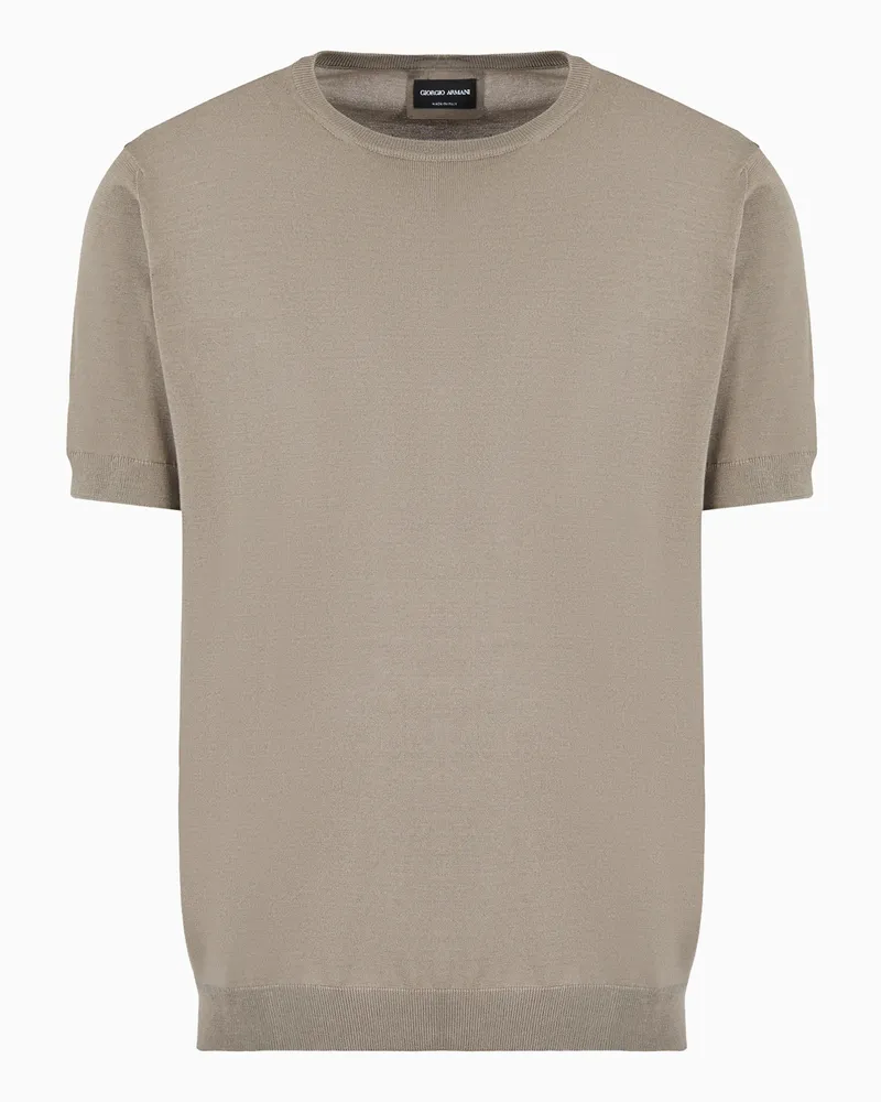Giorgio Armani Pullover mit Rundhalsausschnitt und kurzen Ärmeln aus Seide und Baumwolle Beige