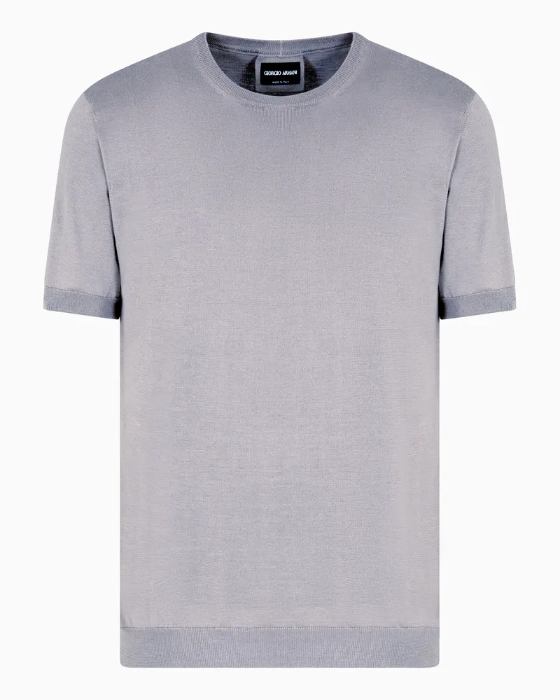 Giorgio Armani Pullover mit Rundhalsausschnitt und kurzen Ärmeln aus Seide und Baumwolle Beige
