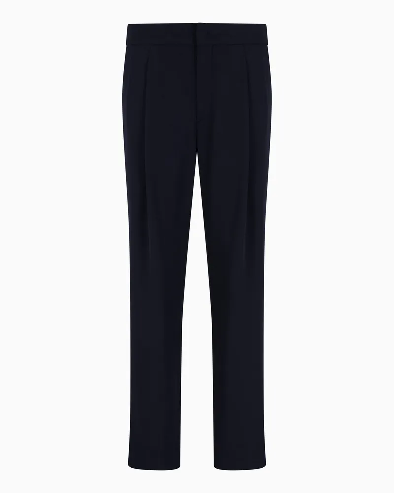 Giorgio Armani Wollcrêpe-Hose mit einer Bundfalte Marineblau