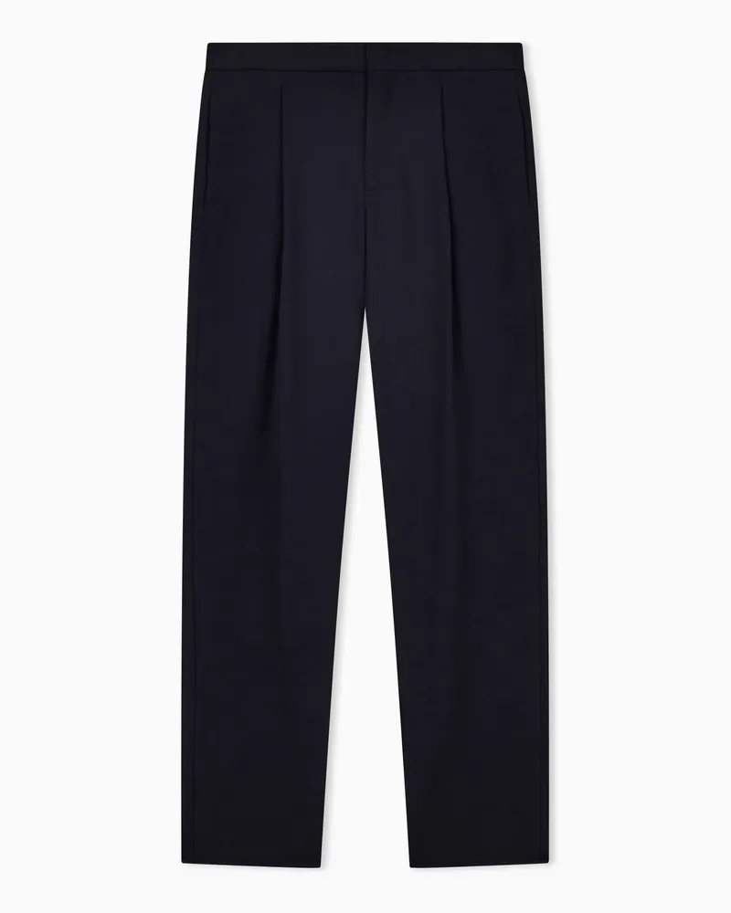 Giorgio Armani Wollcrêpe-Hose mit einer Bundfalte Marineblau