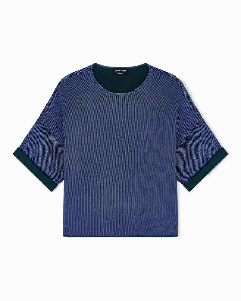 Giorgio Armani ASV gerippter Pullover aus Viskose mit Rundhalsausschnitt Violett
