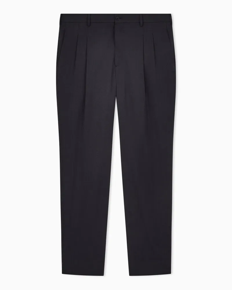 Giorgio Armani Hose mit doppelten Bundfalten aus einem Seidentwill-Mischgewebe Marineblau