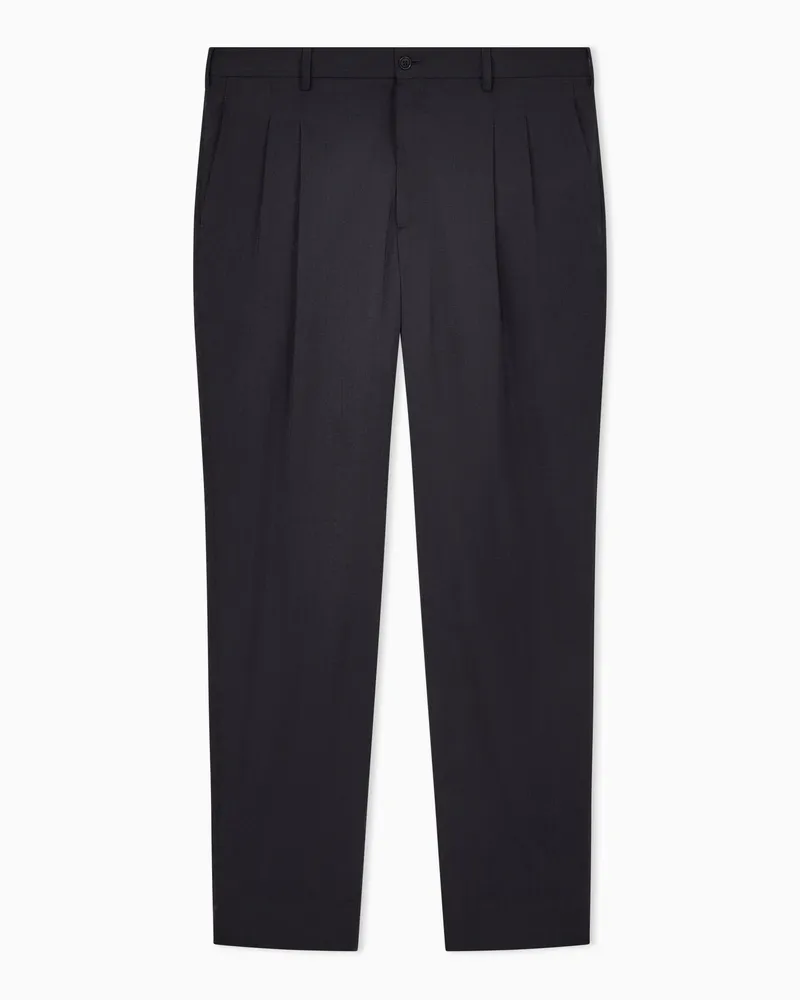 Giorgio Armani Hose mit doppelten Bundfalten aus einem Seidentwill-Mischgewebe Marineblau