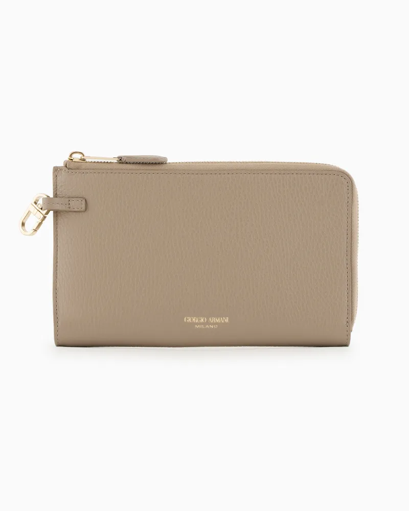 Giorgio Armani Portemonnaie mit Rundum-Reißverschluss, gefertigt aus genarbtem Leder Beige