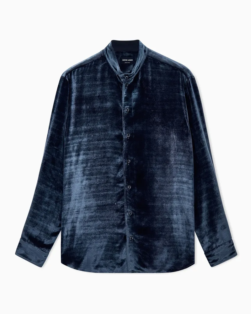 Giorgio Armani Langarmhemd Regular Fit aus Samt mit Viskose und Seide Hellblau