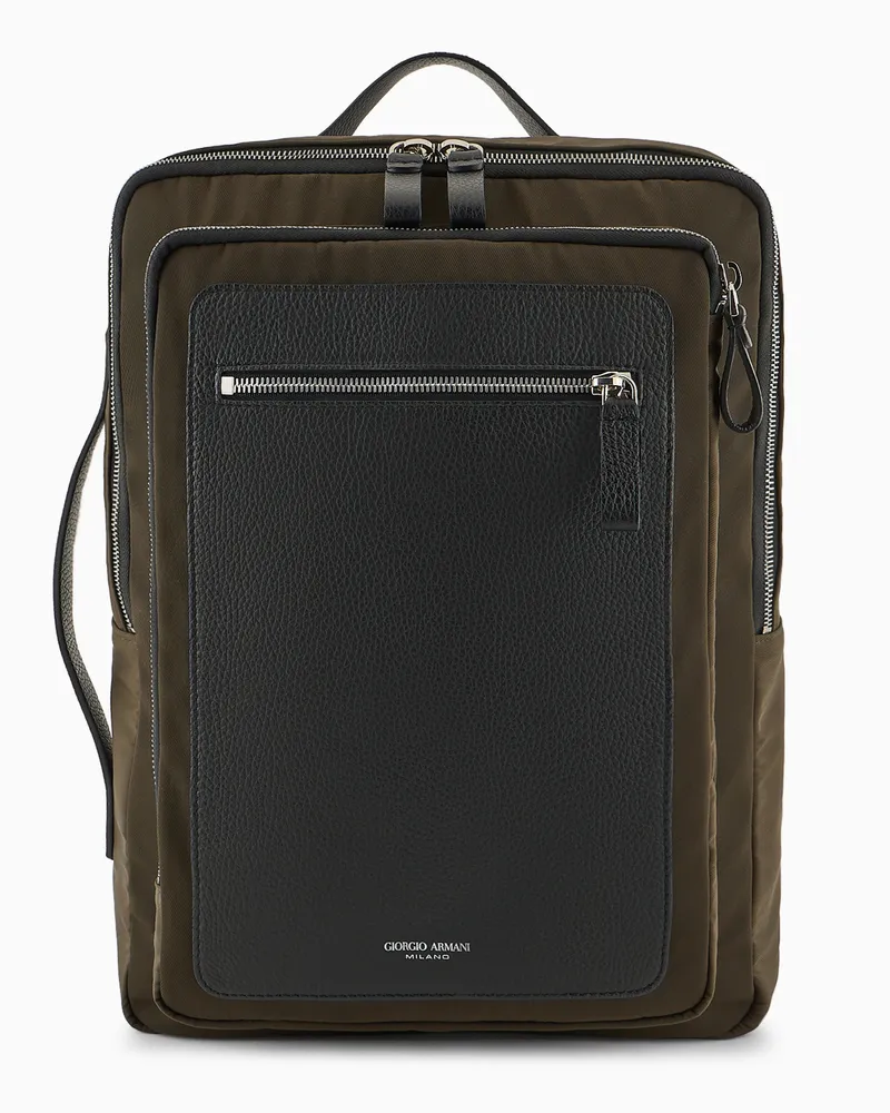 Giorgio Armani ASV Rucksack aus Nylon und vollnarbigem Leder Grün