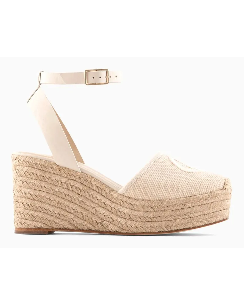 Giorgio Armani Espadrilles Aus Baumwolle mit Keilabsatz und Gesticktem Logo Beige