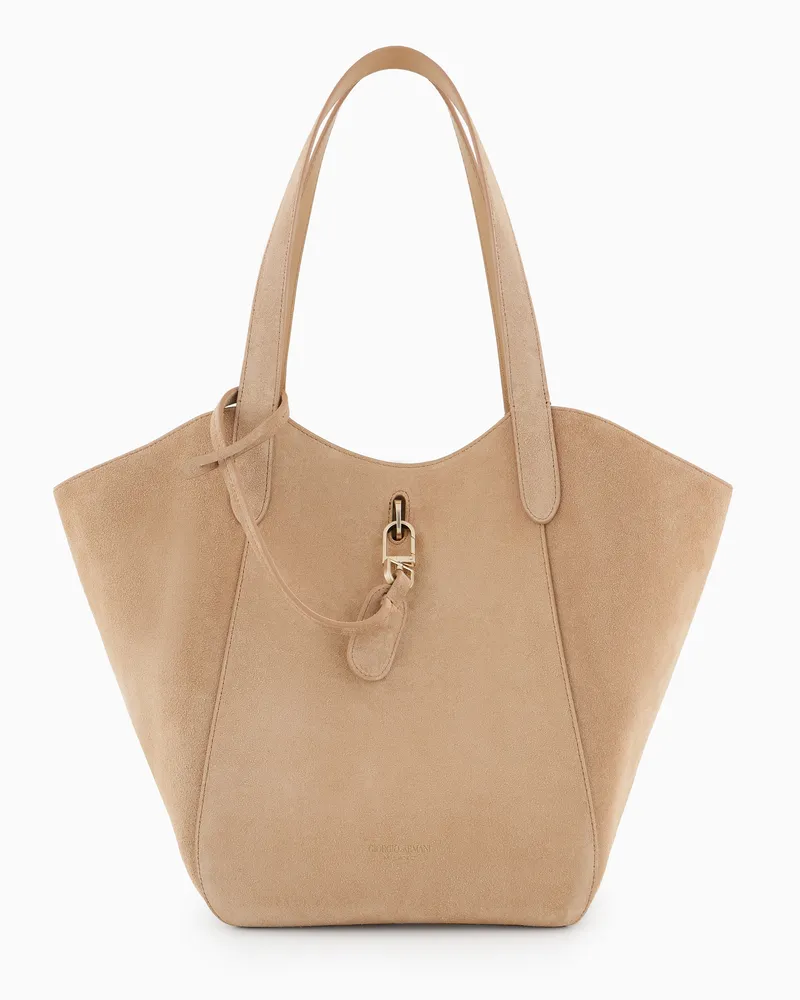 Giorgio Armani Mittelgroße Handtasche aus Veloursleder Beige