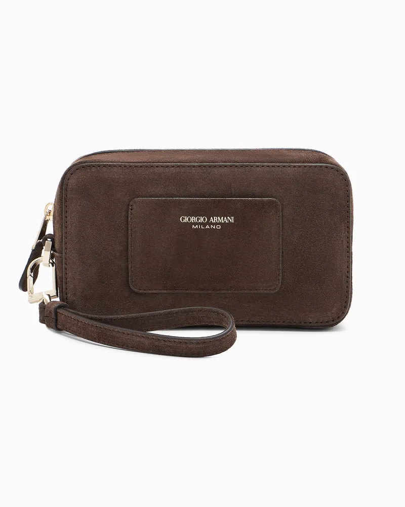 Giorgio Armani Beauty Case aus Veloursleder Braun
