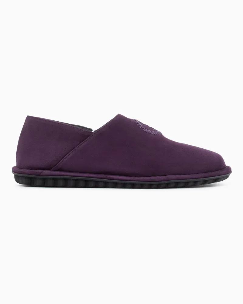 Giorgio Armani Slipper aus Wildleder mit Logostickerei und Gummisohle Violett