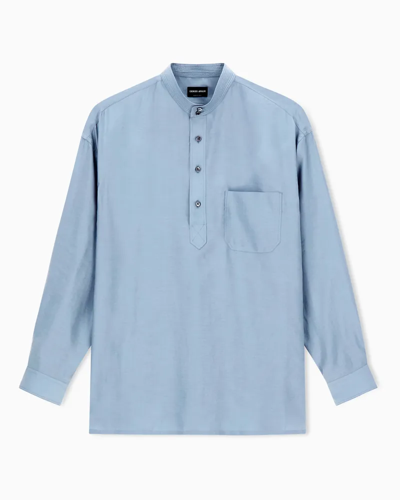 Giorgio Armani Polo-Hemd aus Lyocell und Seide Hellblau