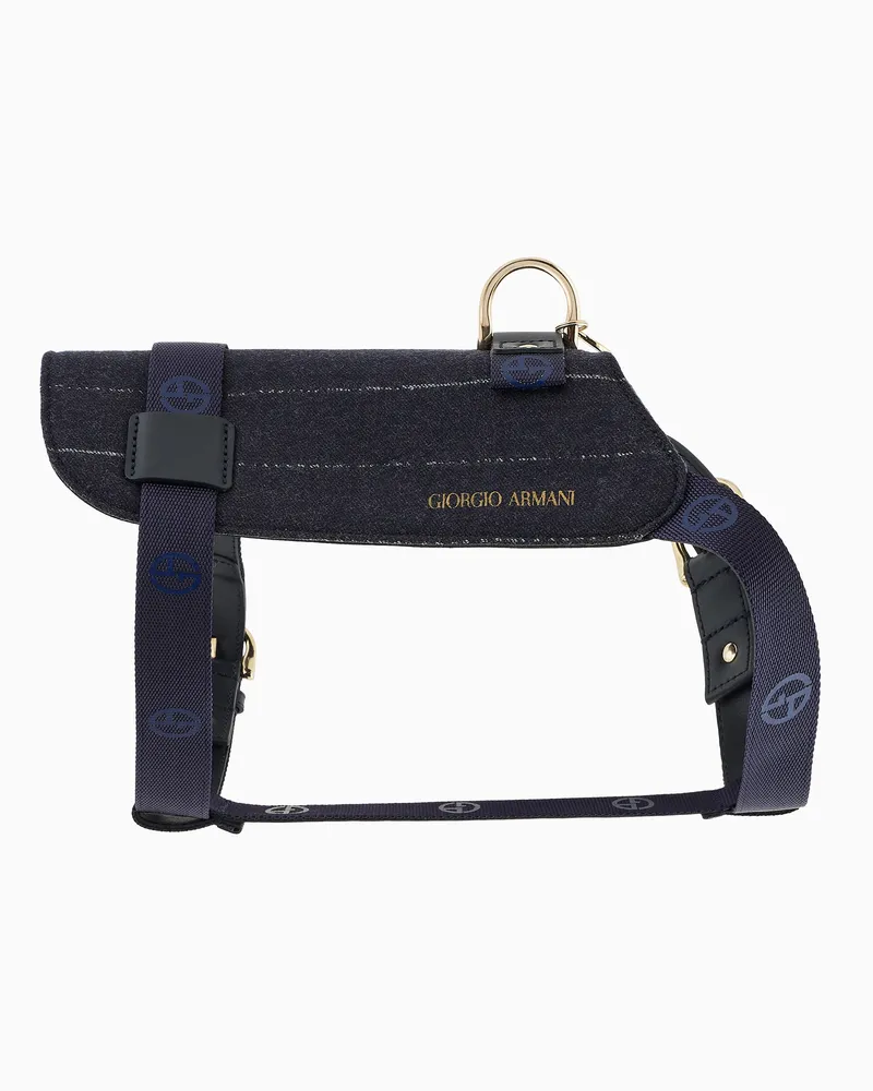 Giorgio Armani Poldo x  Hundegeschirr aus Leder und Schurwolle Marineblau