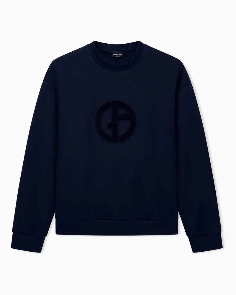 Giorgio Armani Sweatshirt mit Rundhalsausschnitt und geprägtem Logo Marineblau