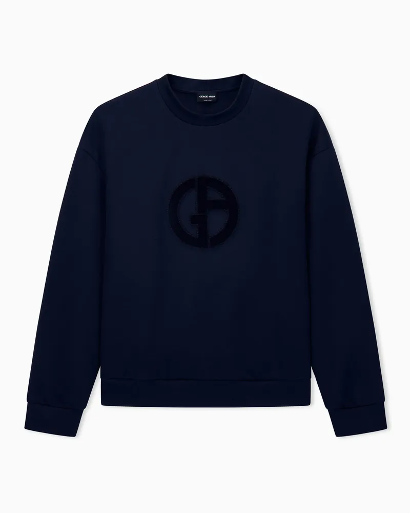 Giorgio Armani Sweatshirt mit Rundhalsausschnitt und geprägtem Logo Marineblau