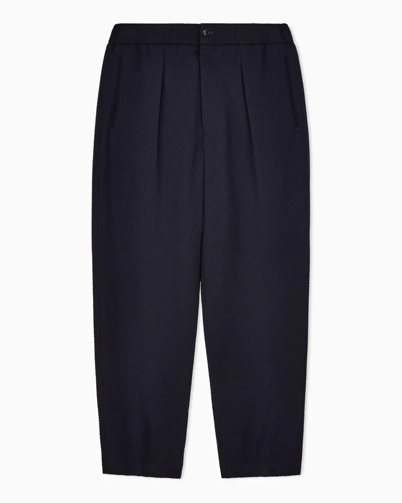 Giorgio Armani Hose mit einer Bundfalte aus Schurwolle, Kaschmir und Seersucker Marineblau