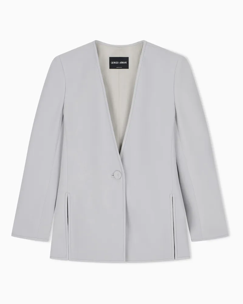 Giorgio Armani Jacke aus technischem Viskose-Cady mit V-Ausschnitt Hellblau