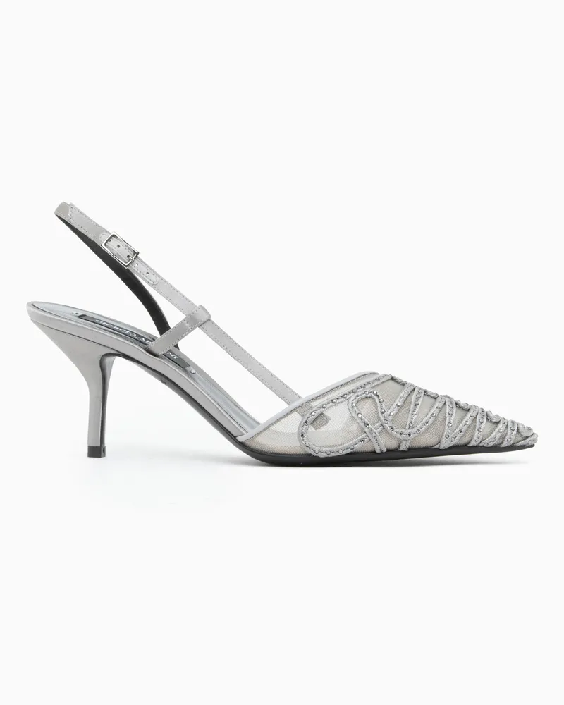 Giorgio Armani Spitze Slingbacks aus Mesh mit Strass und Stilettoabsatz Silber