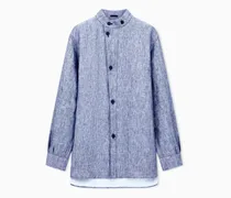 Blouson-Hemd aus doppellagigem Canvas aus meliertem Leinen