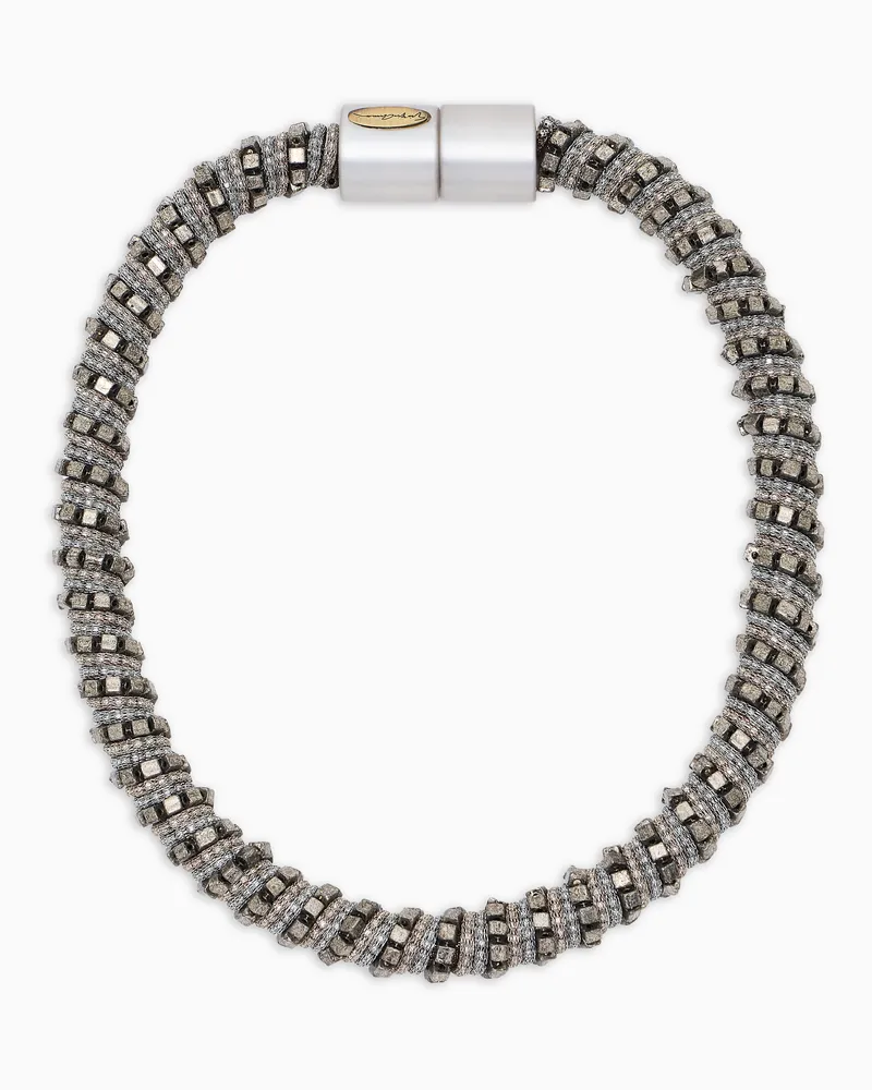 Giorgio Armani Choker-Hals-Kette aus Leder und Stoff Beige