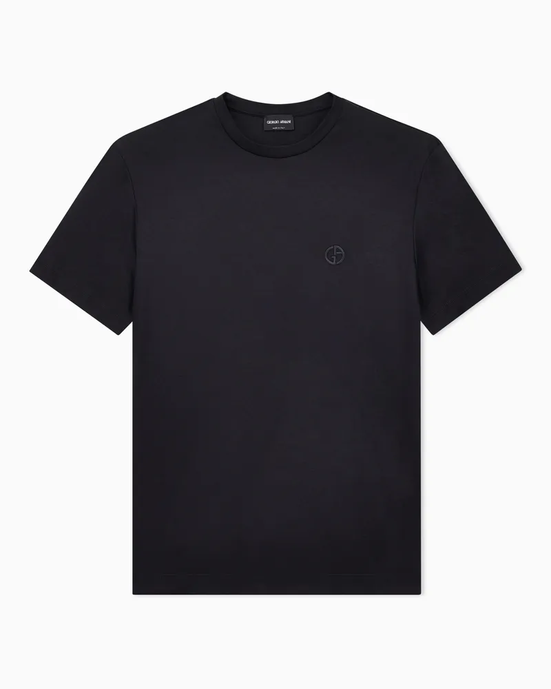 Giorgio Armani T-Shirt aus Interlock-Baumwolle mit Logostickerei Schwarz
