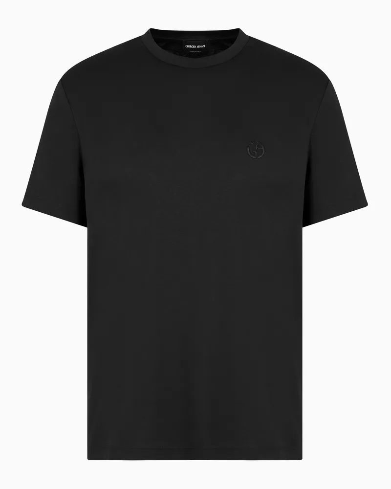 Giorgio Armani T-Shirt aus Interlock-Baumwolle mit Logostickerei Schwarz
