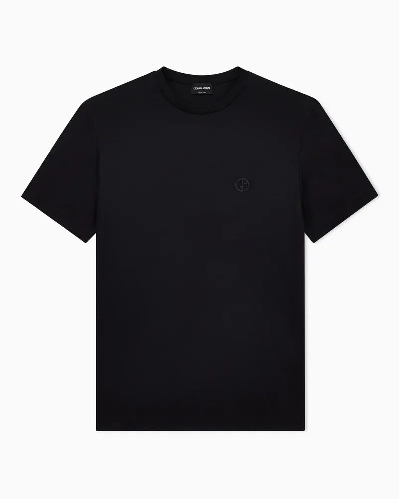 Giorgio Armani T-Shirt aus Interlock-Baumwolle mit Logostickerei Schwarz