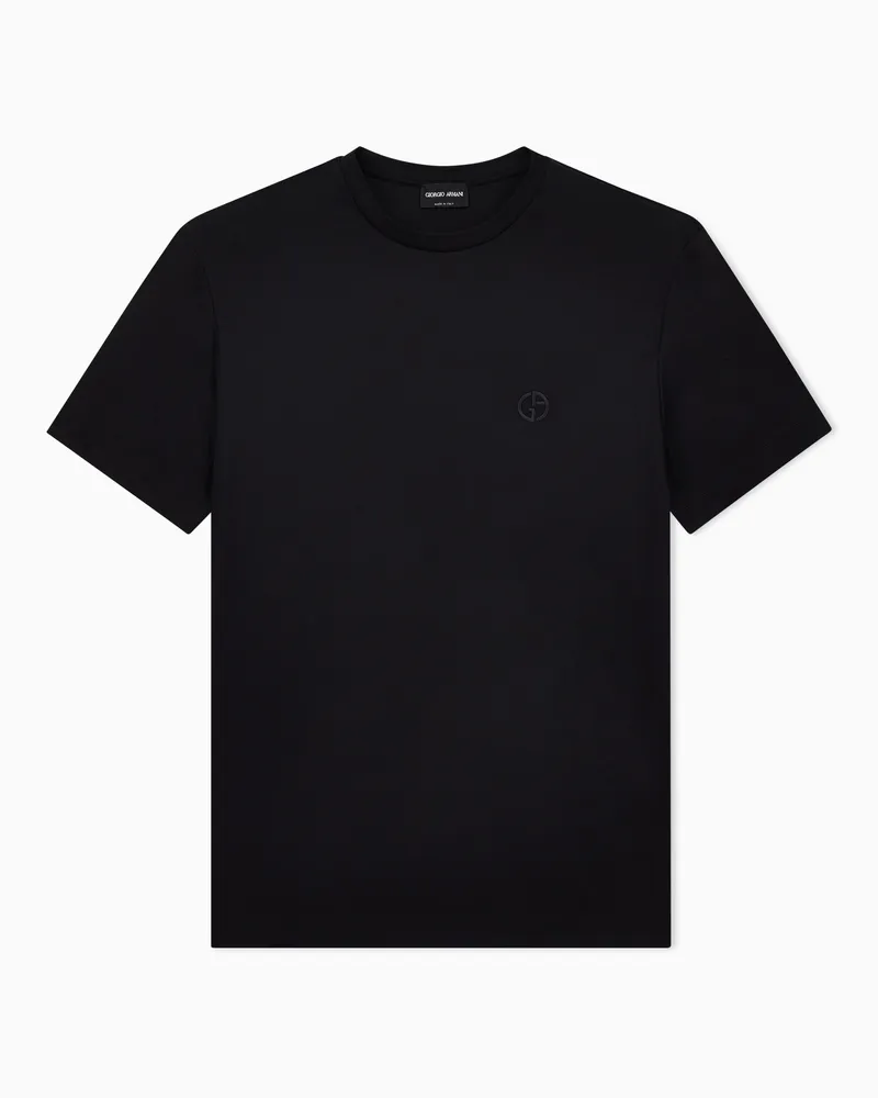 Giorgio Armani T-Shirt aus Interlock-Baumwolle mit Logostickerei Schwarz