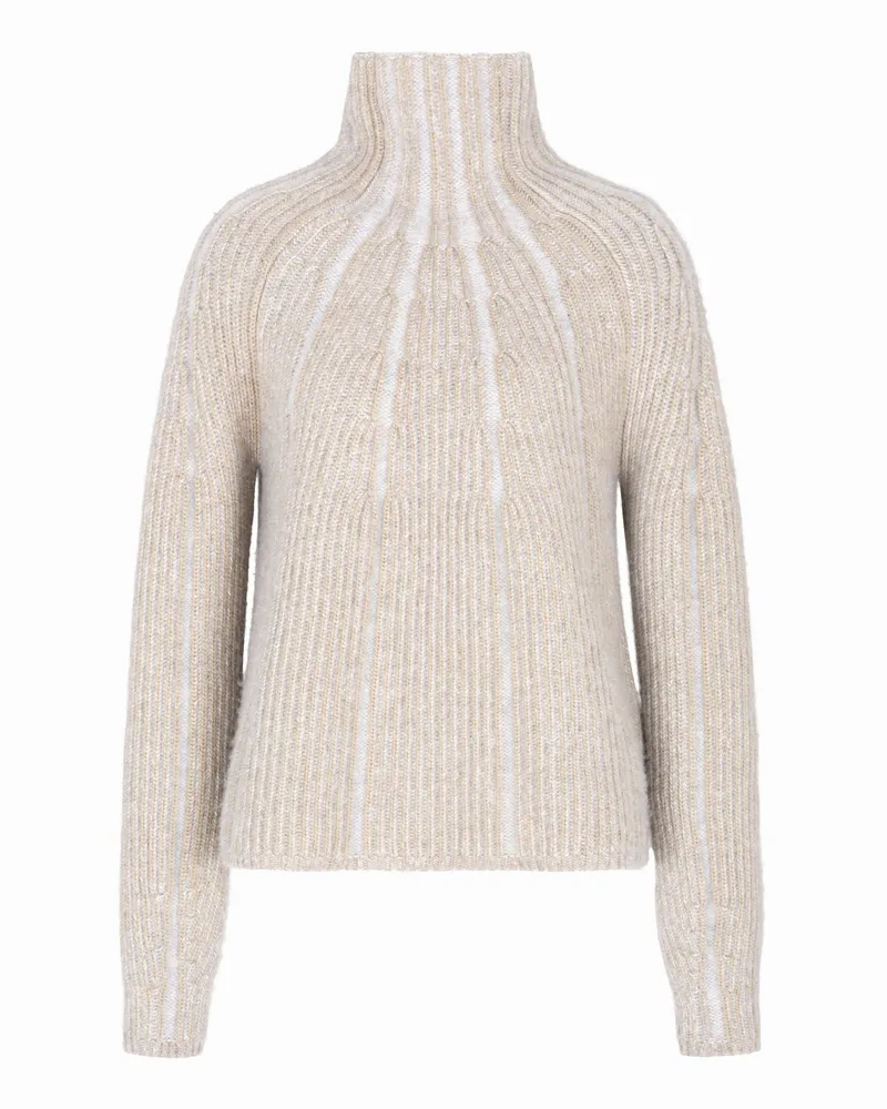 Giorgio Armani Oberteil mit hohem Kragen aus Schurwolle, Kaschmir und Seide Beige