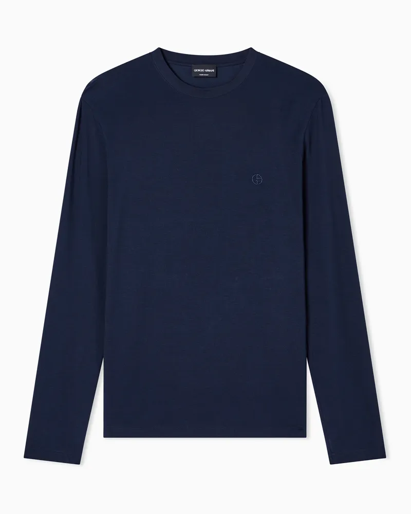Giorgio Armani T-Shirt mit Rundhalsausschnitt aus elastischem Modal Blau