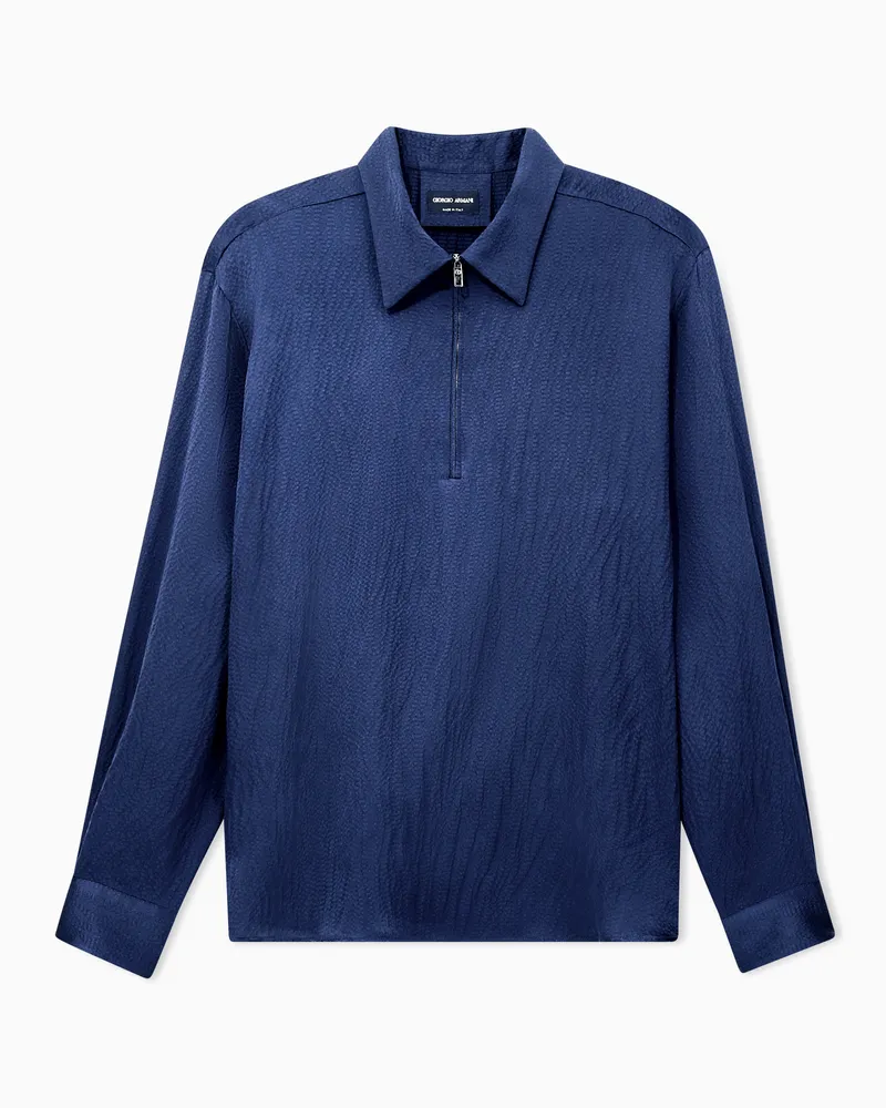 Giorgio Armani Hemd Regular Fit aus Seide mit Halbreißverschluss Blau
