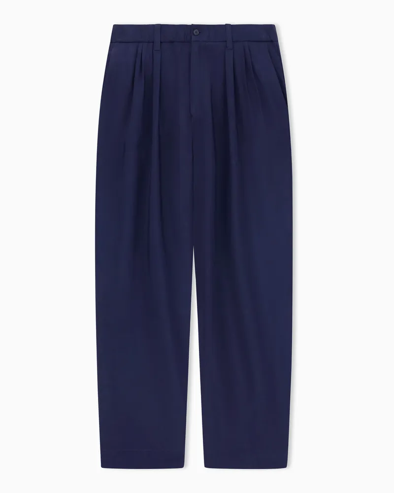 Giorgio Armani Hose mit Bundfalten, gefertigt aus Viskose-Twill in ausgewaschener Optik Marineblau