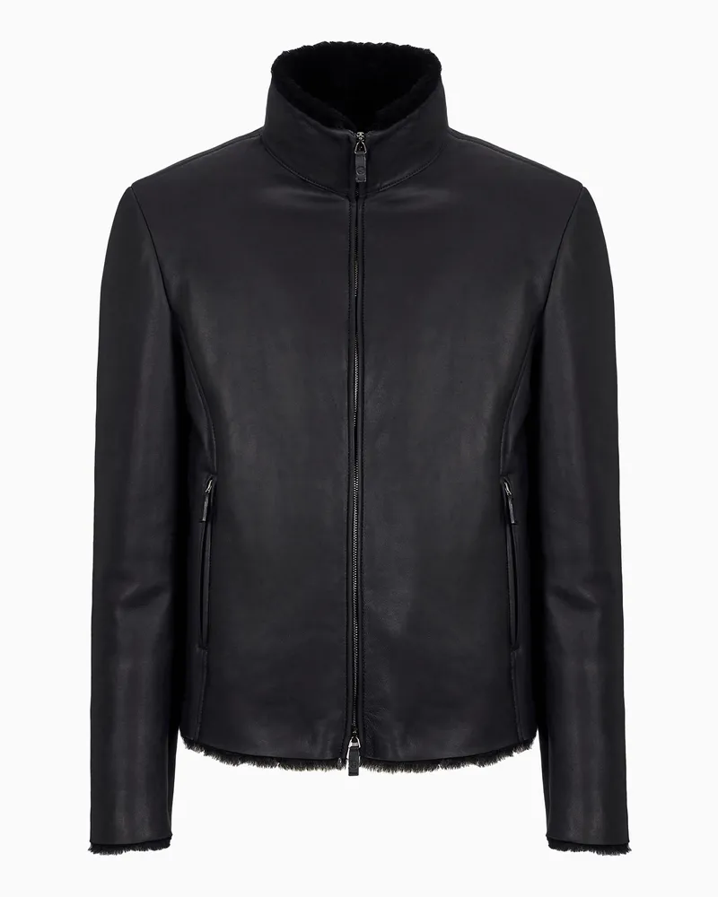 Giorgio Armani Blouson mit Reißverschluss aus Schaffell Marineblau