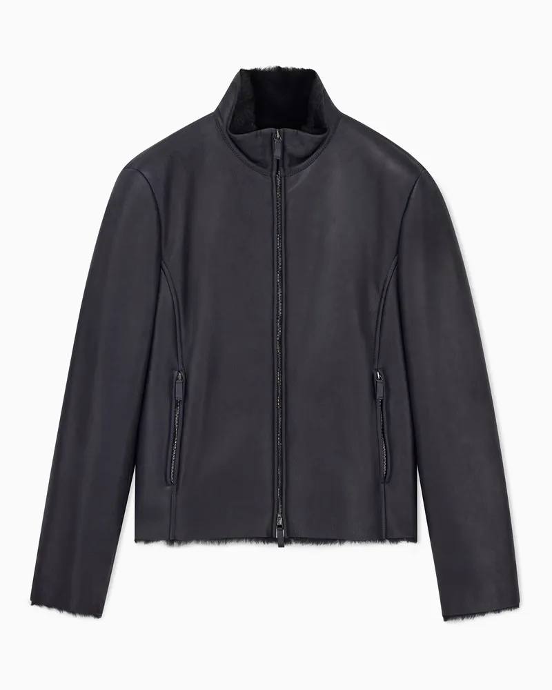 Giorgio Armani Blouson mit Reißverschluss aus Schaffell Marineblau